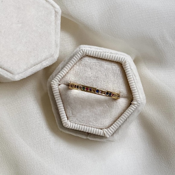 Gold Dainty Rainbow CZ Diamond Ring Band - Picture 8 of 9